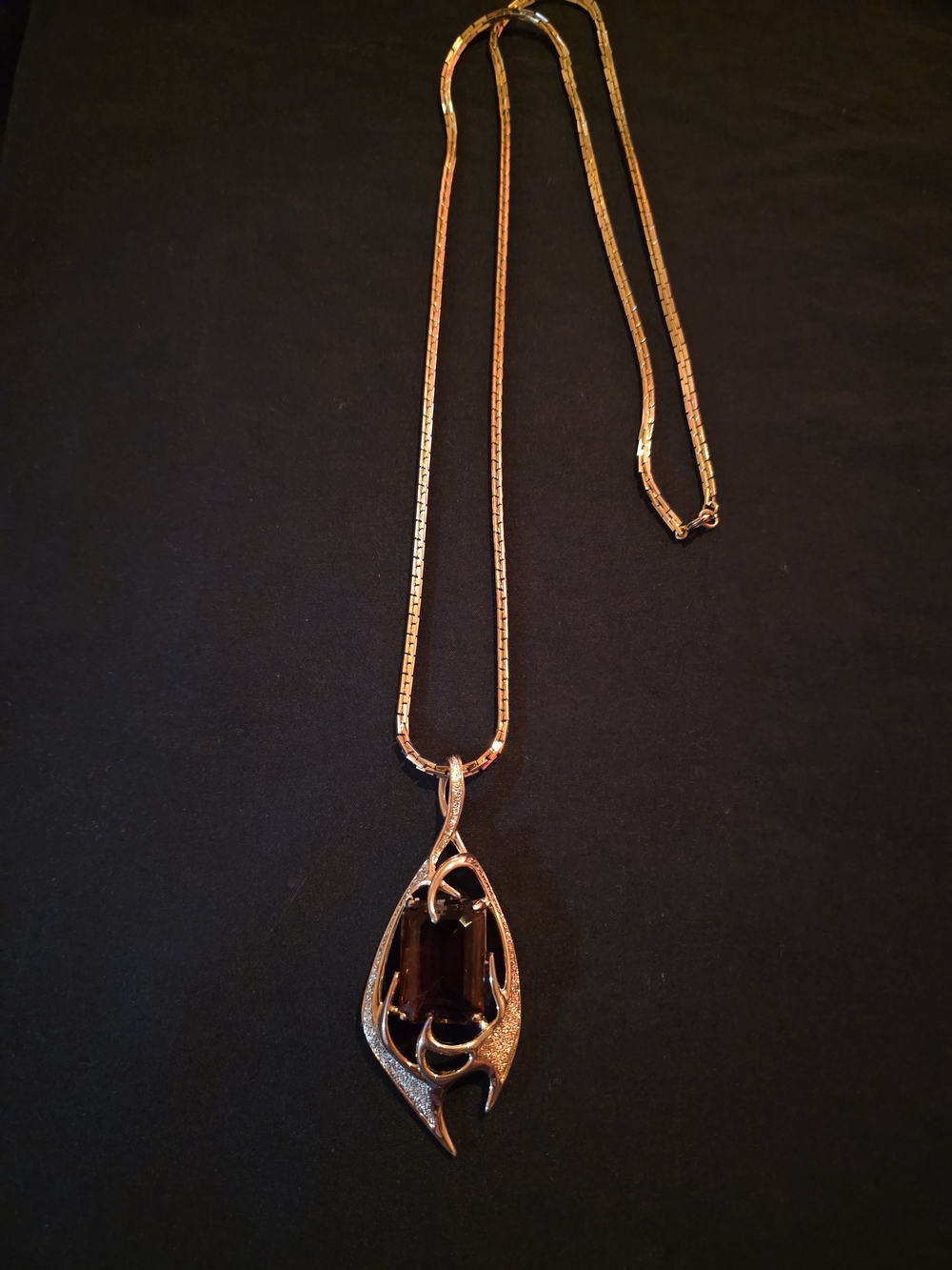 Vintage 1963 Sarah Coventry "Molten Topaz" Pendant Necklace - Original Chain